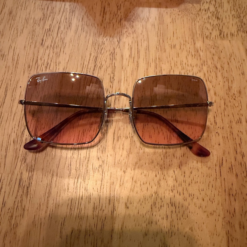 Ray-Ban Women's Square Silver Frame Sunglasses with Brown Gradient Lenses